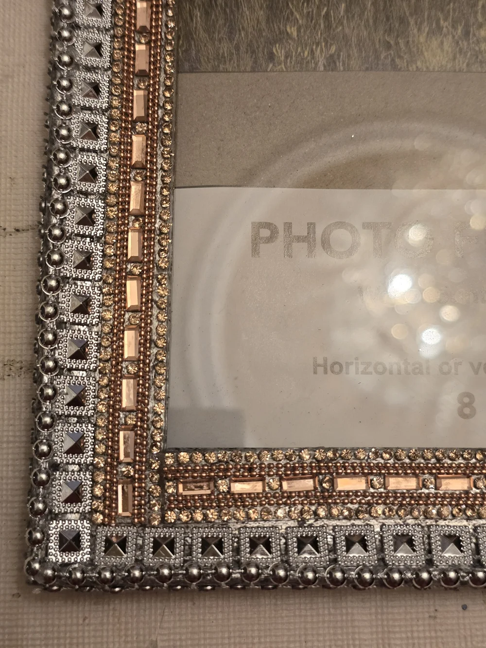 Rhinestone Embellished Gold Silver  Photo Frame - 8x10 New Handmade